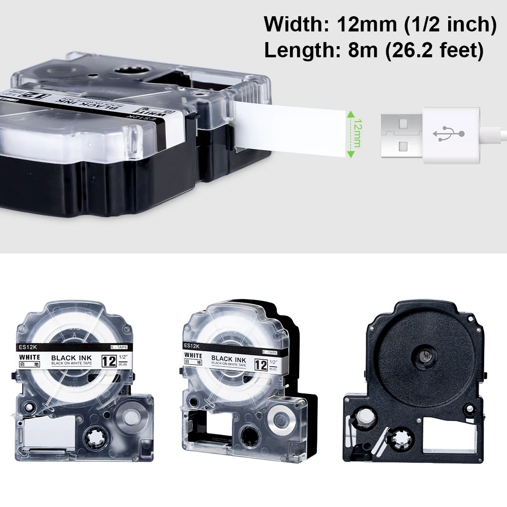 6/9/12mm Label Tape Replace for Epson Label Maker Tape LK4WB SS12KW LK Tape for Epson LabelWorks LW-400 LW-300 LW-PX400 C610PX