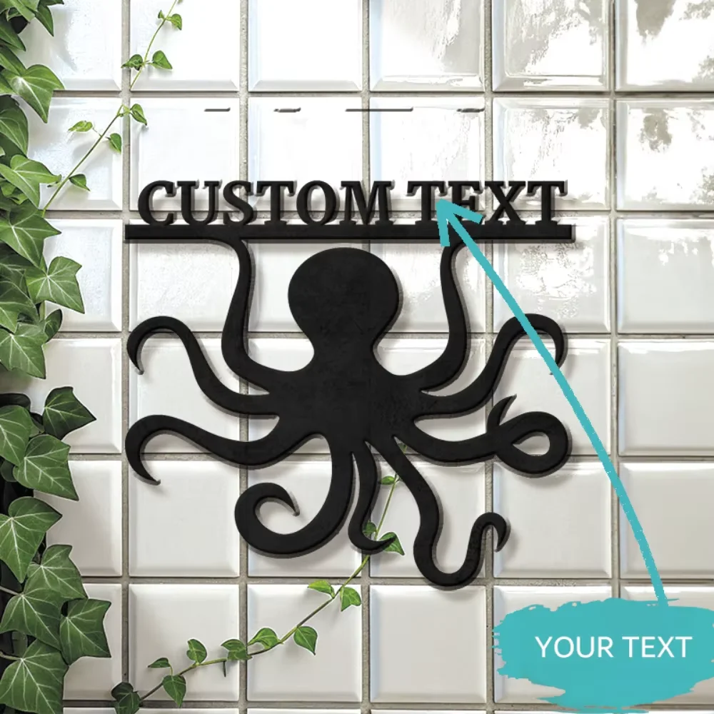 

Очаровательная металлическая дверная табличка ручной работы в виде осьминога. Гравируемые адресные цифры, ретро-наружный декор стен.