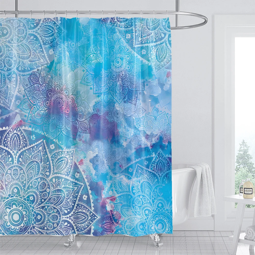 

Bohemian style Printed Shower Curtain Bathroom Fabric Polyester Datura Boho Waterproof Shower Curtains Bath Decor with Hooks