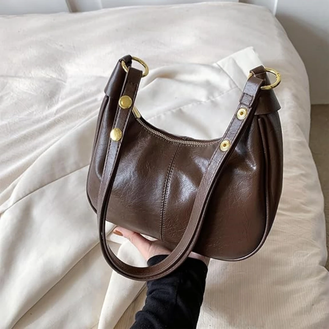 

Shoulder Bag for Women Small Hobo Bag Crescent Shaped Cute Retro Tote Handbag Mini Clutch Purse with Zipper Closure