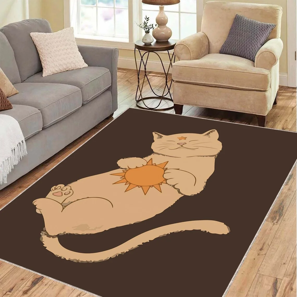 Sleepy Cat Carpet Black White Cat Carpet Illustration Oil Painting Style Cat Living Room Bedroom Carpet Door Mat Decoration Rug