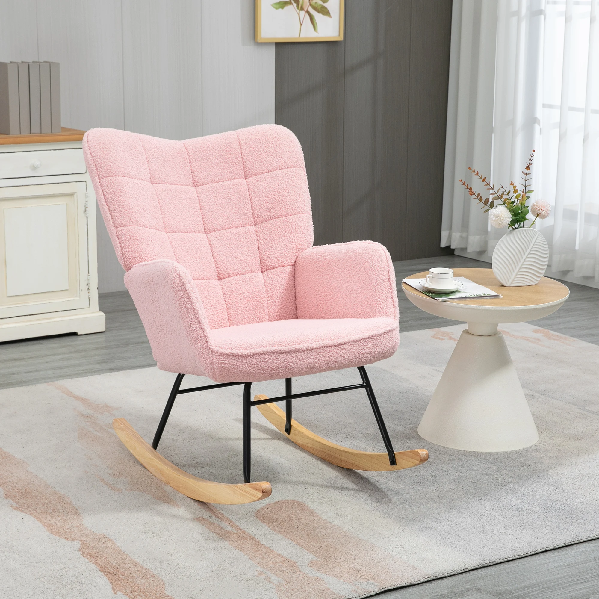 HOMCOM pink 120 kg cargo beech wood leg rocking chair