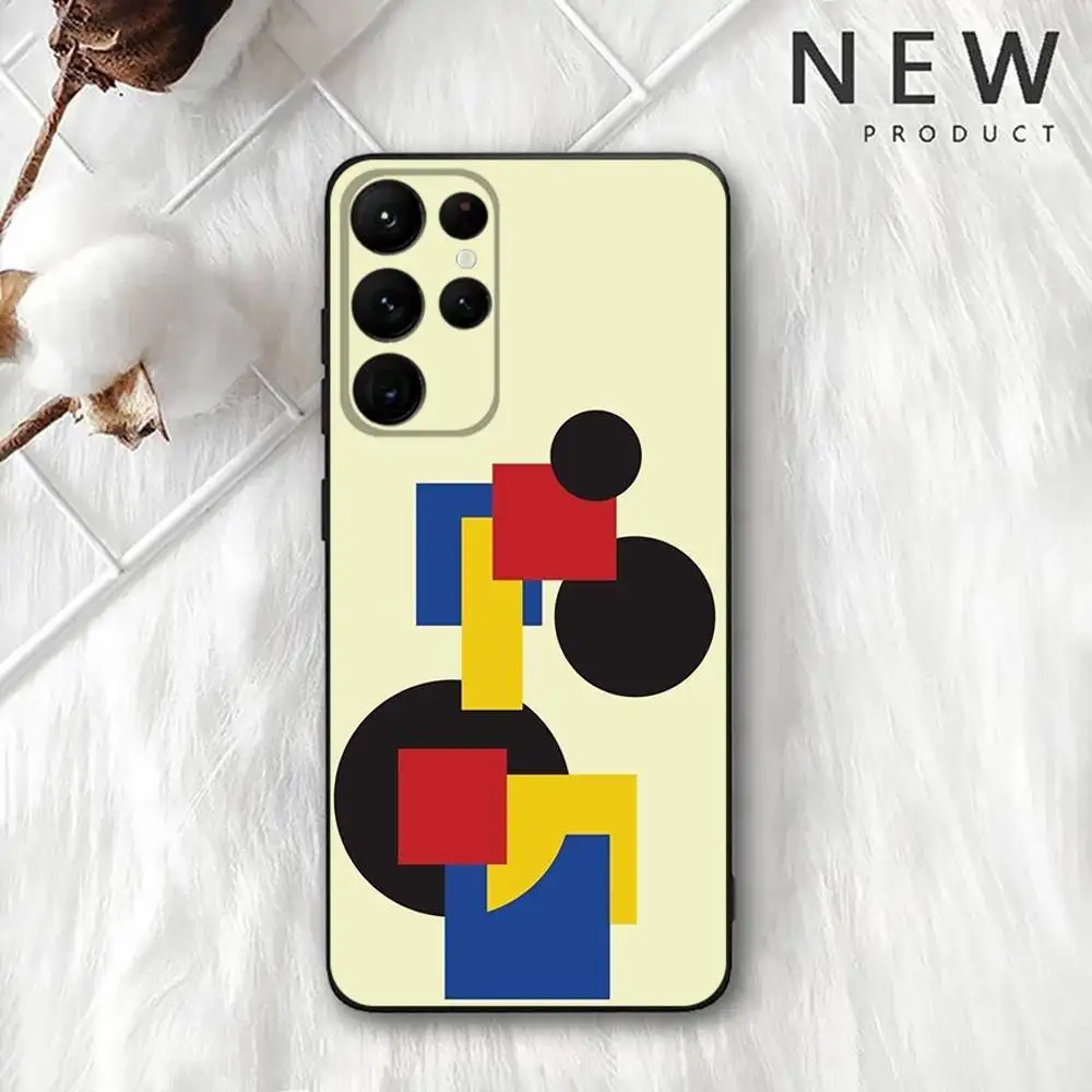 Casing Ponsel Abstrak P-PIET MONDRIANS untuk Samsung S 25,24,23,22,30,21,10,9,Ultra,Plus,Lite,FE,4,5G Casing Lembut Hitam