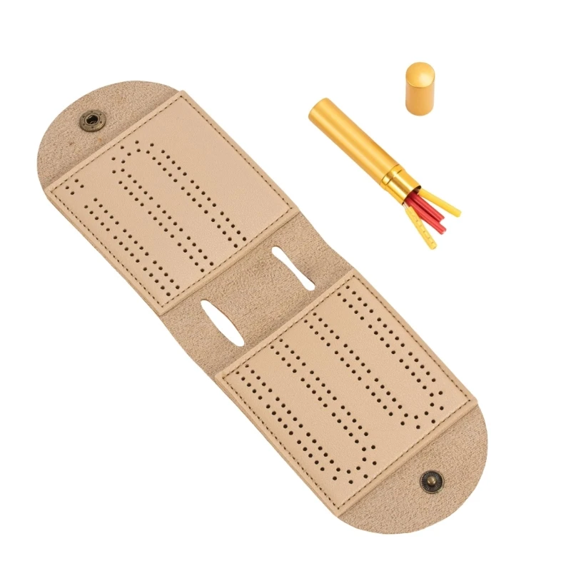 Vouwde cribbage board met metalen pennen lederen cribbage bord spelset draagbaar bordspel voor indoor campingspel