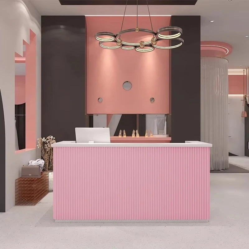 Hot Sale Office Furniture Pink Desk Tables Set Oficina Scrivania Rezeption Modern Front Desk Reception Desk Beauty Salon