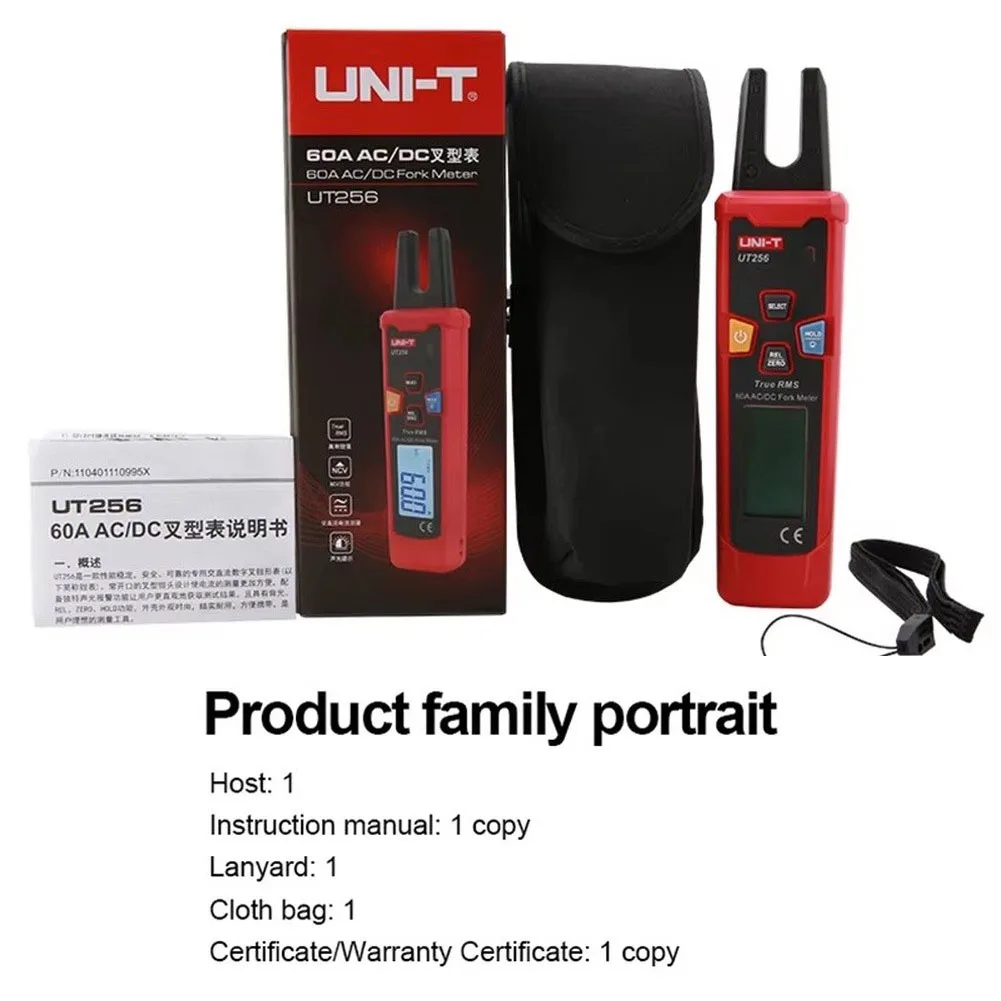 1pc UT256 60A AC/DC Fork Type Ammeter True NCV Detection Digital Clamp Meter For Industrial Testing Tool