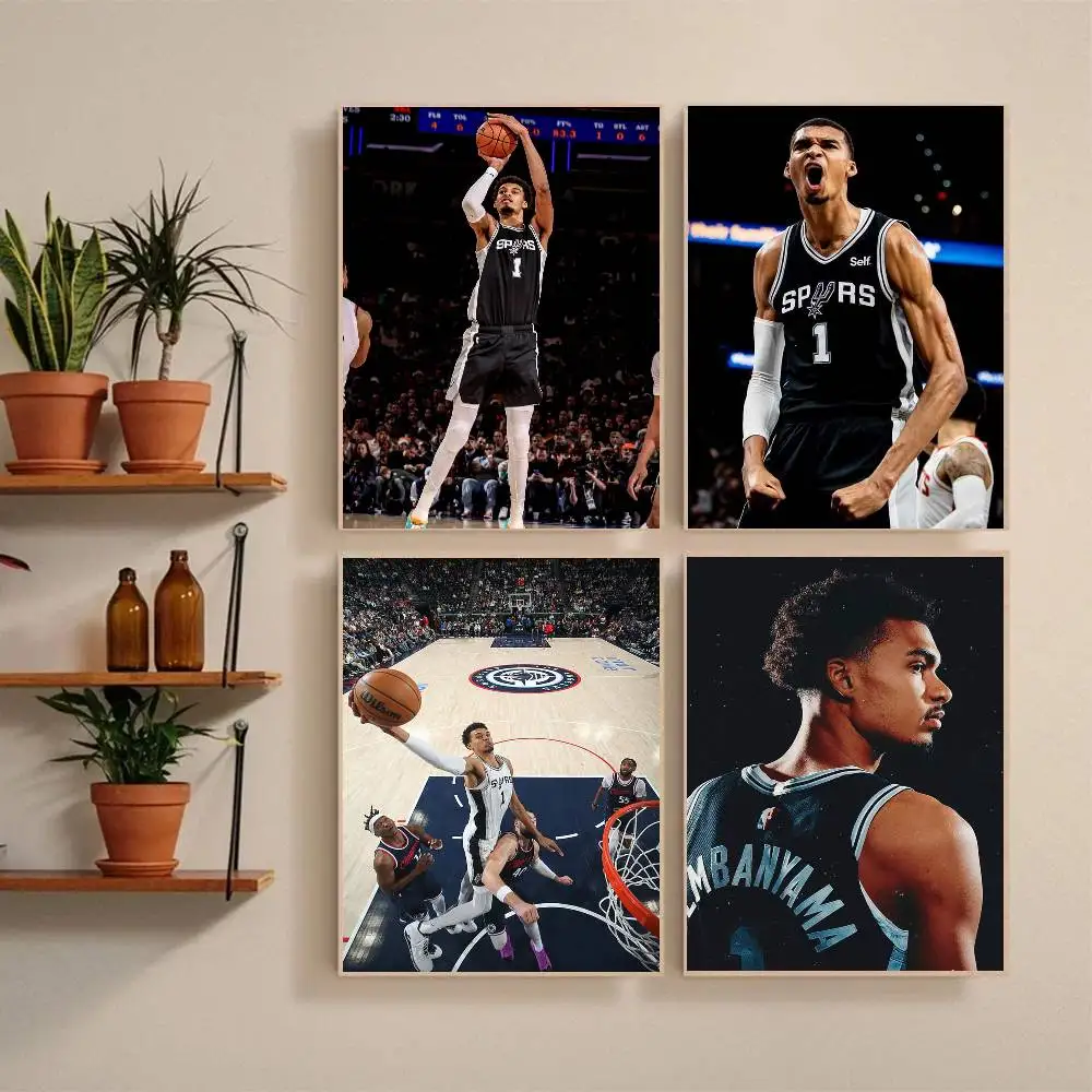 V-Victor W-Wembanyama Poster Self-adhesive Art Waterproof Paper Sticker Coffee House Bar Room Wall Decor