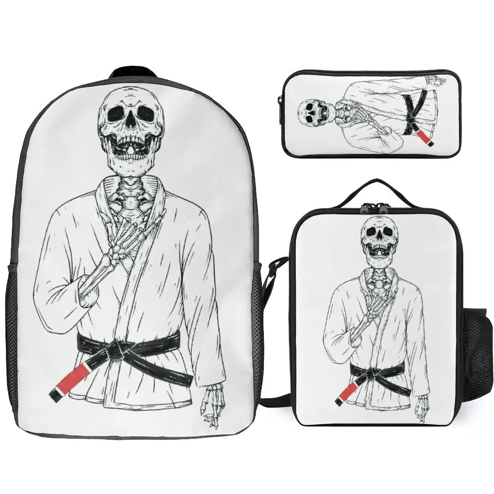 Jiu Jitsu Skeleton Classic For Sale 3 in 1 Set 17 Inch Backpack Lunch Bag Pen Bag Picnics Creative Secure Rucksack Cozy