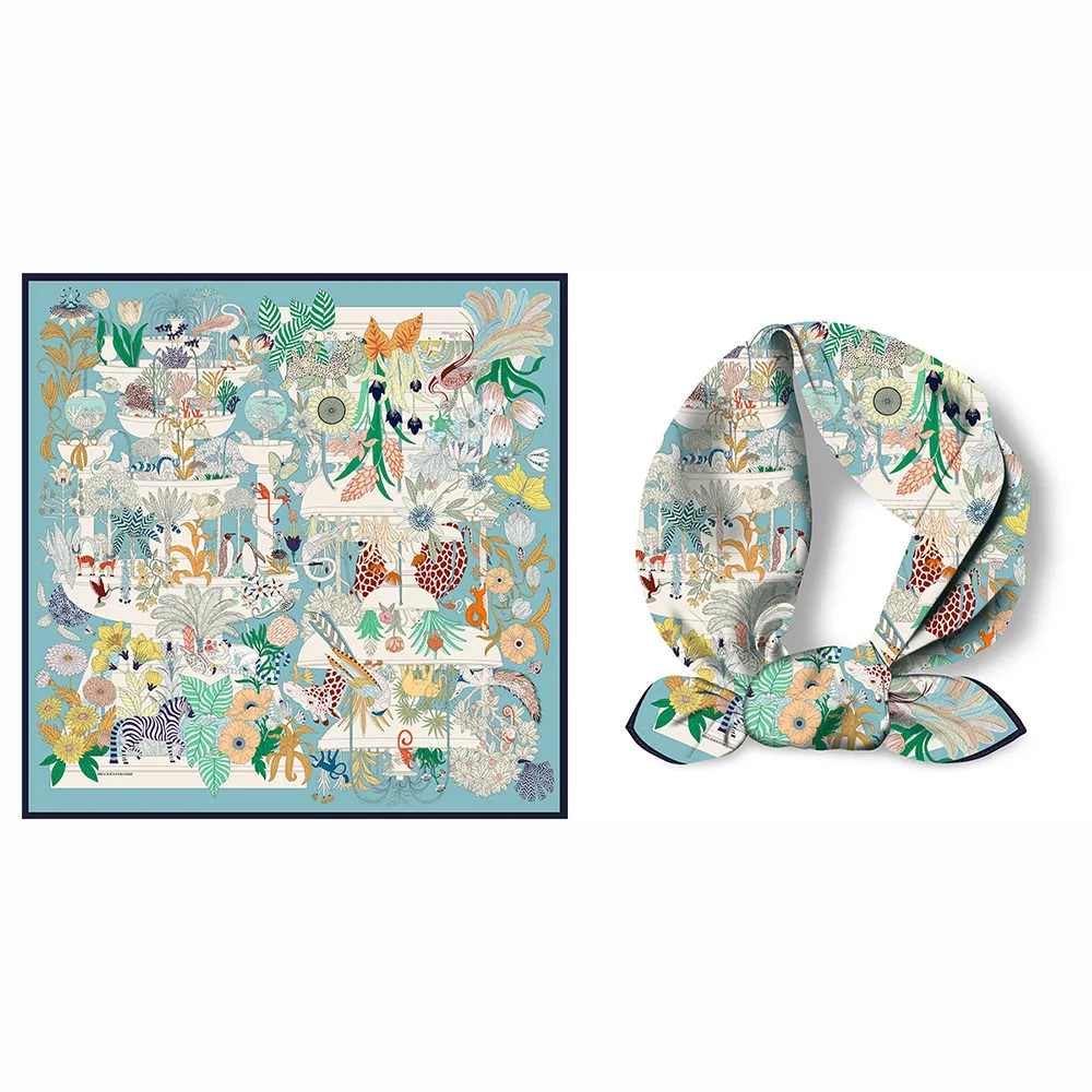 

Spring Summer New AnimalWonderland Women's CheckeredSilk Decorative Small Square Scarf Necktie Shawl Fashion British Style