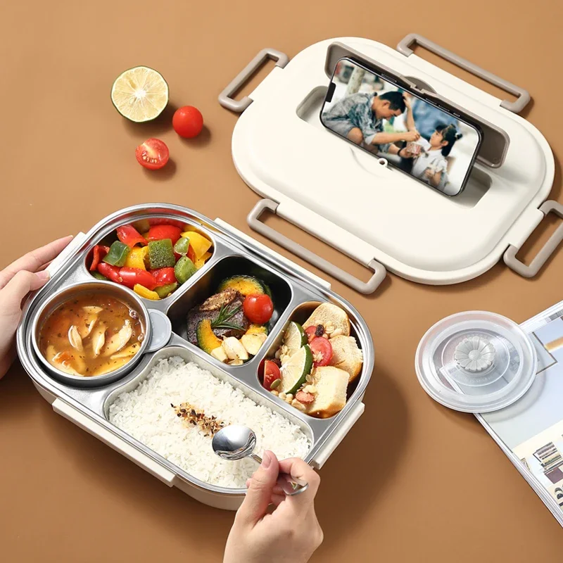 304 Stainless Steel Compartment Insulated Lunch Box Office Worker Students Sealed Portable Bento Microwae Heating Food Container