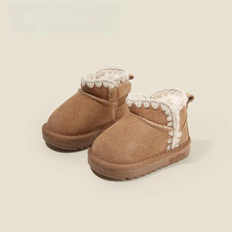 Botas de nieve para niños, zapatos de invierno antideslizantes cálidos con forro de piel auténtica de gamuza para niños y niñas, para caminar al aire libre (niño pequeño)