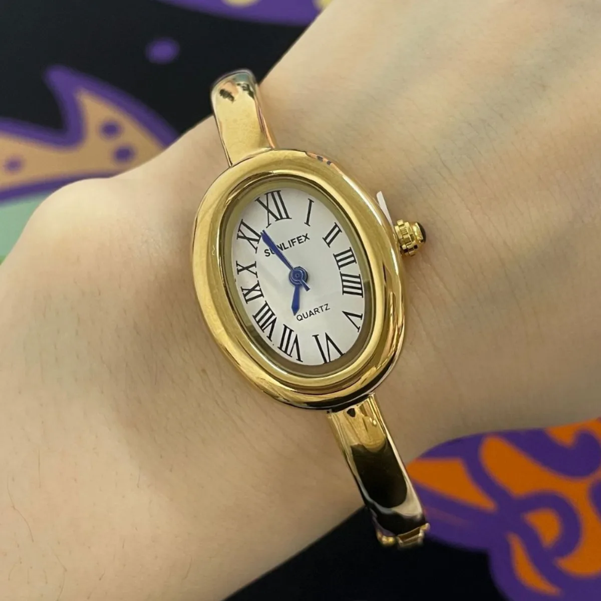 New Watch Women's Rose Gold Diamond Ring Light Luxury High-end Niche Design Oval Bracelet Watch