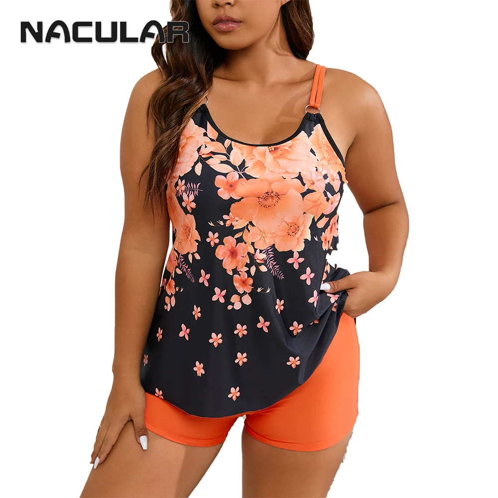 NACULAR 2024 New Printed Two Pieces Swimdress Tankini Women Plus Size Swimsuit Female Summer Beachwear Swimwear Bathing Suit