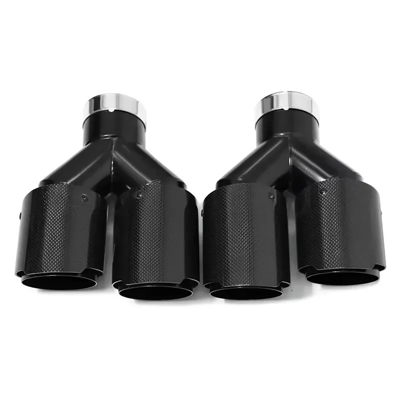 SYPES Black Glossy Real Carbon Fiber Stainless Steel Universal AK Y Style Exhaust System Muffler Tip Exhaust Pipe Exhaust Tip