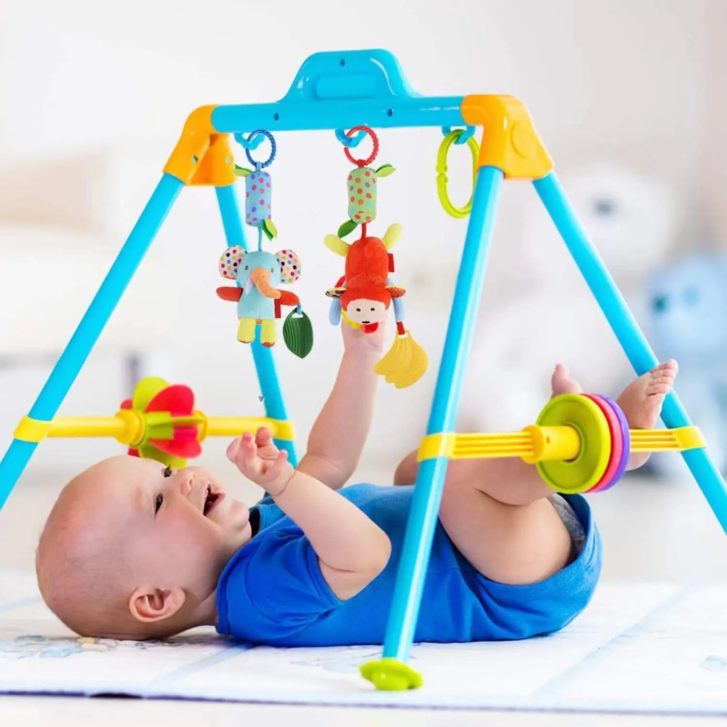 Baby Soft Hanging Rattle Crinkle Squeaky Toy Pendant Rings Plush Animal Stroller Infant Trolley Car Bed Crib Hanging Wind Chimes