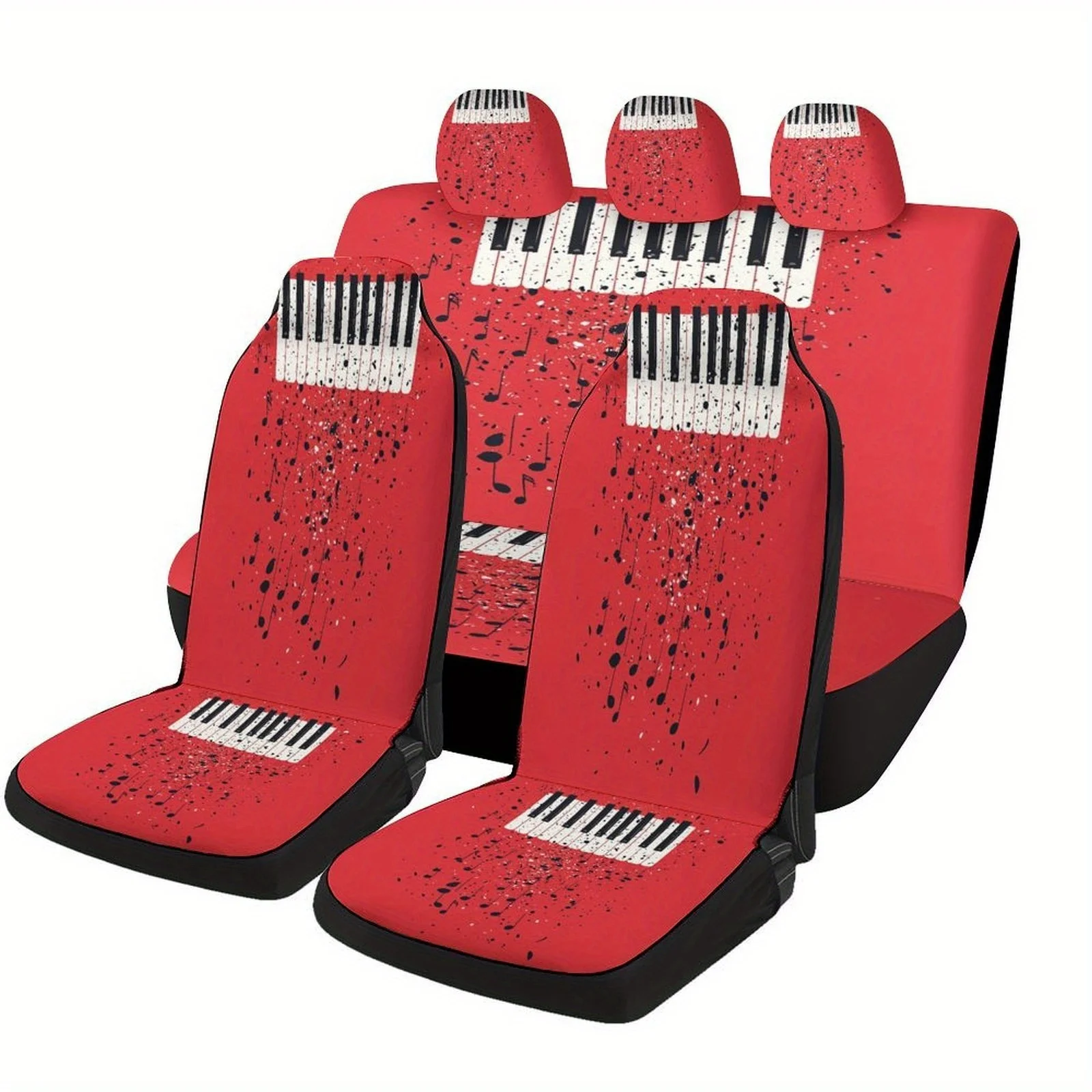Piano Keys Splash Themed Car Seat Cover Set For Most Cars, Trendy Novelty Car Seat Protector Covers Full Set, Universal Car Seat