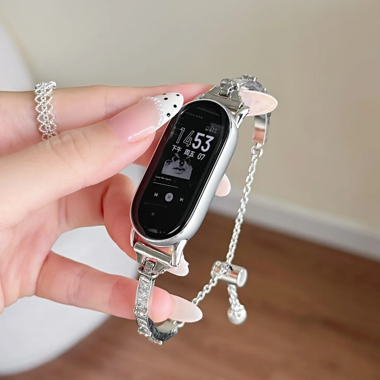 Zinc Alloy Square Zircon Bracelet For Xiaomi Band 8 9 10 8Pro 9Pro 10Pro Redmi Band 4 5 6 Bling Pull Chain Wrist Strap For Girls