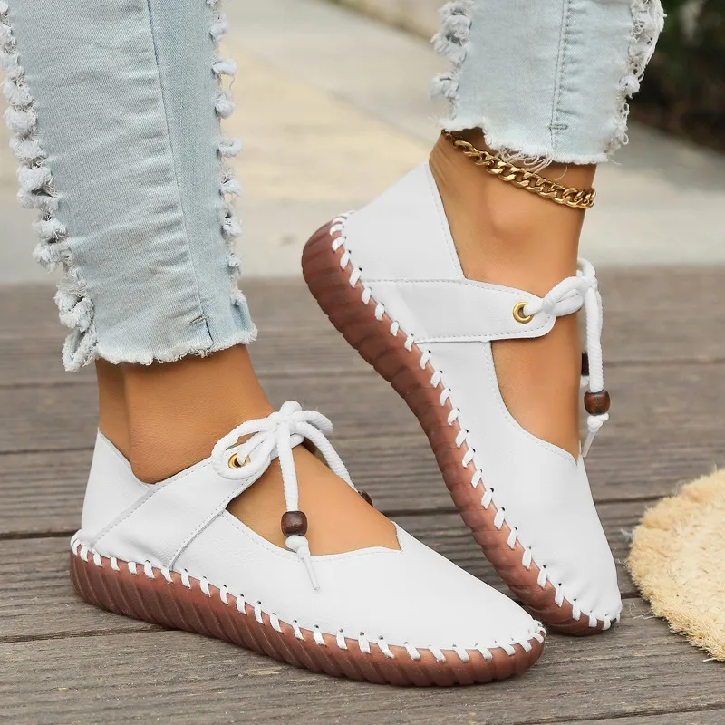 Chaussures à talons bas en cuir pour femmes, chaussures simples, sangle de suture de voiture, chaussures Oxford, confortables, anti-usure, mode, printemps, automne, nouveau