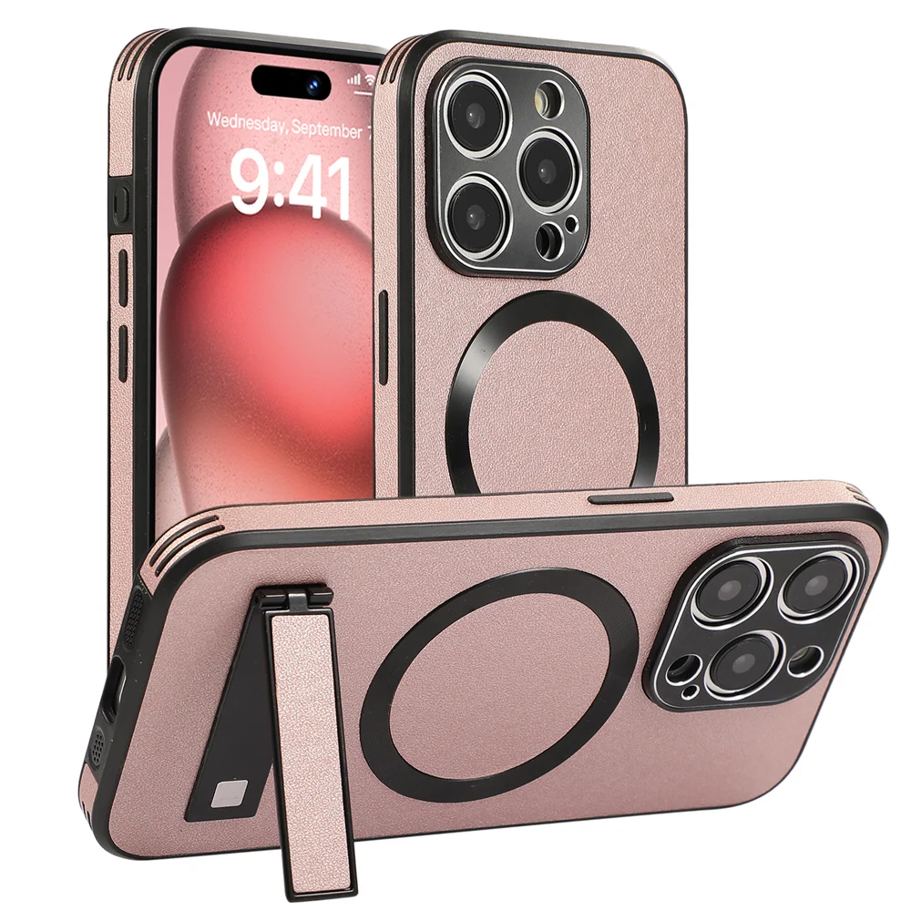 Luxuriöse magnetische Lederhülle mit Ständer für iPhone 18 17 16 15 14 11 12 13 Pro Max, kabelloses Laden für Magsafe, stoßfeste Abdeckung – Detail 10