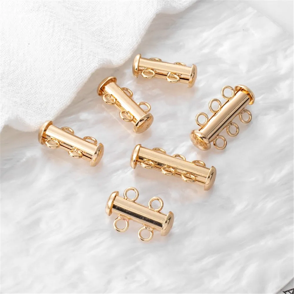 

14K Gold-wrapped Pipe Buckle Two Rows Three Rows of Pipe Buckle Connecting Port DIY Jewelry Accessories Necklace Bracelet Button