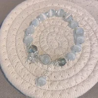 Dainty Blue Cats Eye Beaded Bracelet, Cute Butterfly Charm Elastic Hand Chain, Moonlight Opalite Stone Jewelry, Graduation Birthday Gift for Best Friend Teen - Image 6