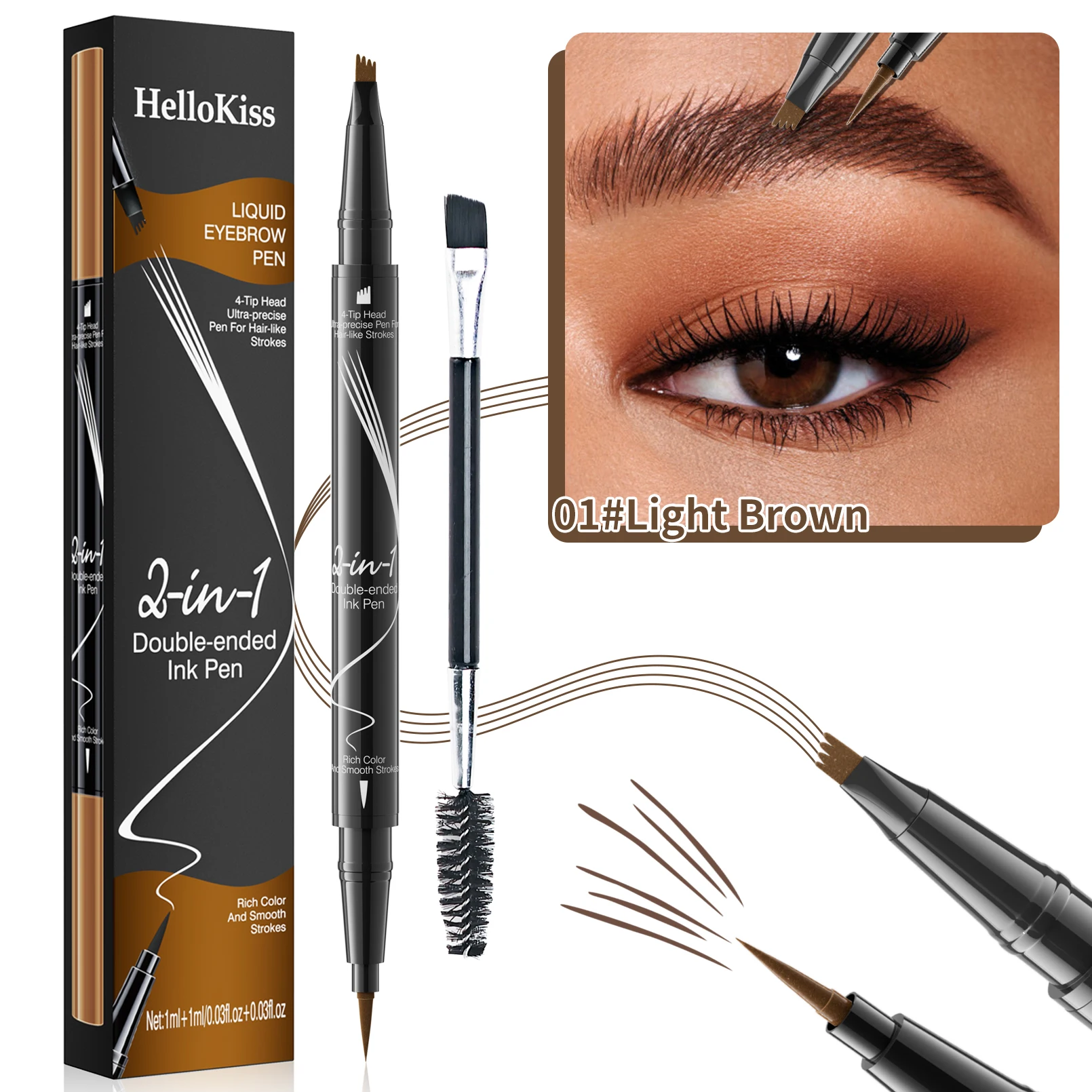 QIC Four-claw Eyebrow Pencil Waterproof Liquid Eyebrow Pen Makeup Long Lasting 4 Fork Tip Brow Pen Cosmetic Brow Pencil