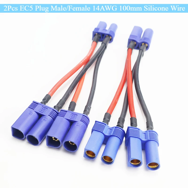 2 قطعة 14AWG 100 مللي متر سلك السيليكون EC5 موصل قابس ذكر/أنثى محول البطارية Y شكل Rc هليكوبتر كابل توسيع
