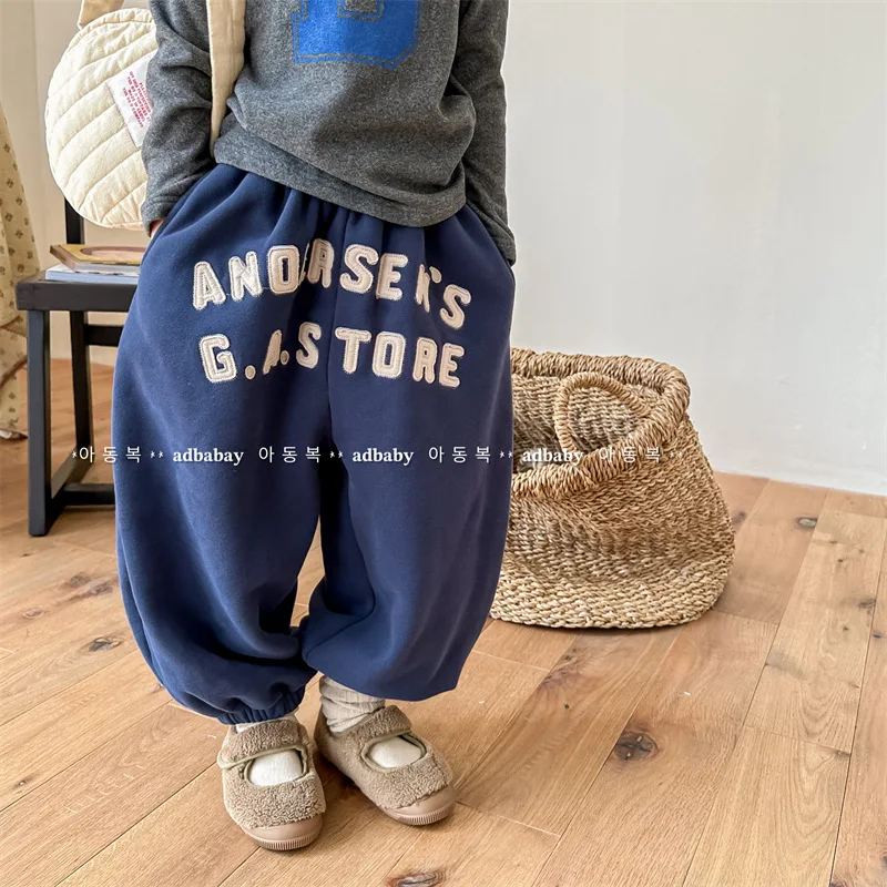 

Fashion Letter Print Children Loose Trousers Winter Baby Warm Pants Cotton Girls Fleece Harem Pants Casual Kids Clothes