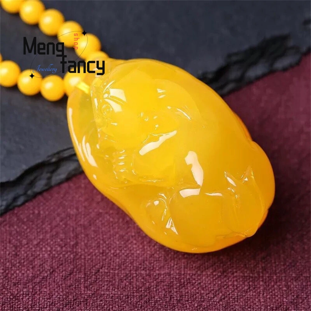 

Amber Beeswax, PI Xiu Pendant Chicken Oil Yellow Quartz Necklace Sweater Chain Fashion Jewelry Exquisite Elegant Luxury Necklace