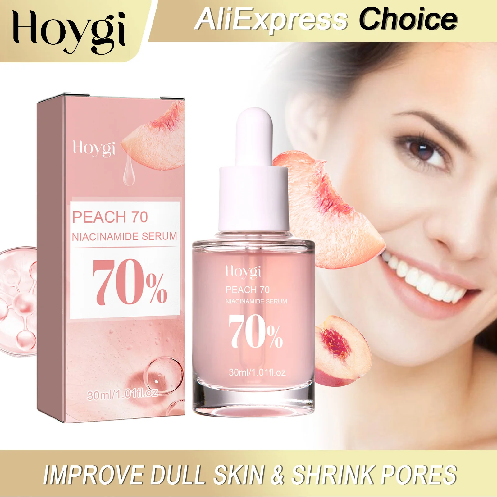 HOYGI-suero Facial de niacinamida de melocotón, decoloración de melanina, manchas oscuras, reduce los poros, ilumina la piel, hidratación, rejuvenecimiento, cuidado de la piel