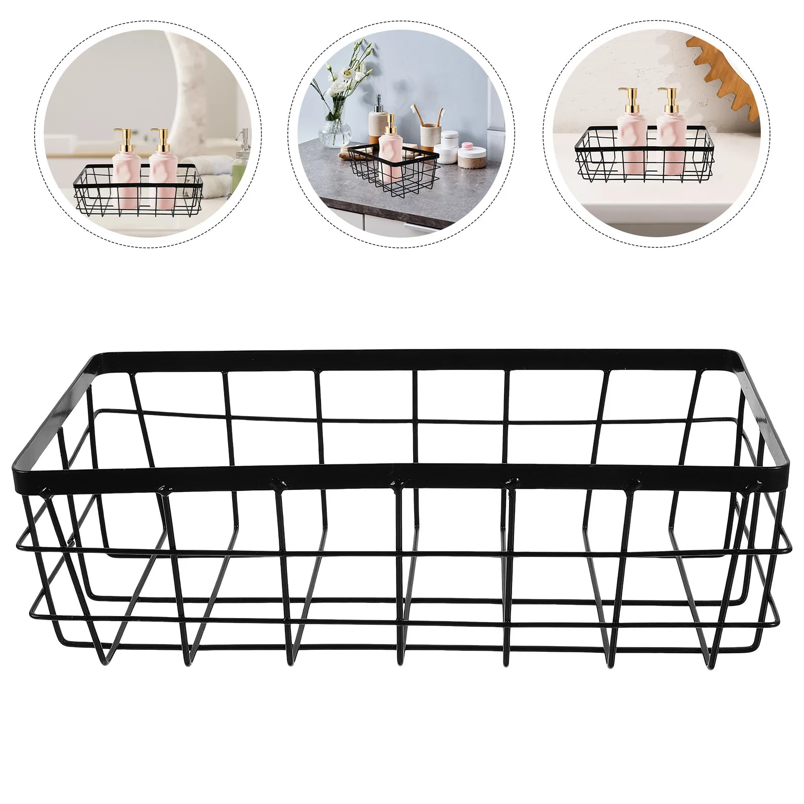 

Metal Storage Basket Premium Iron Rectangular Bathroom Wall Mounted Rack Shower Shelf Organizer Holder for Toothbrush Cups