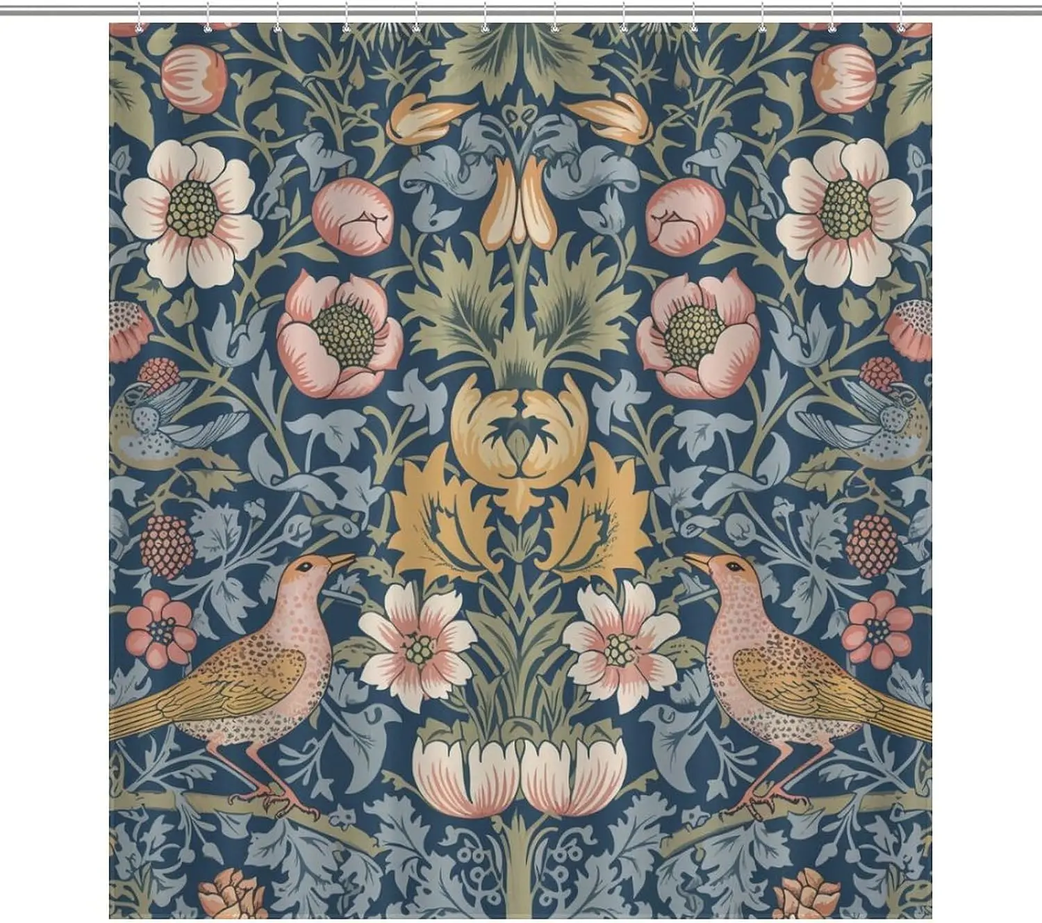 Elegant Vintage Botanical Bird Floral Print Shower Curtain Bathroom Decor Curtain for Master Bath Spa