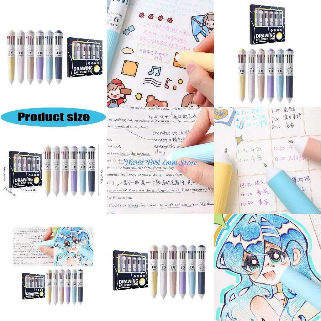 

H37F 6Pcs Retractable Multicolored Pen 0.8MM Tip for Writing Note Taking Journaling