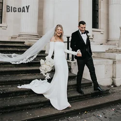 Elegant Mermaid Wedding Dress Long Sleeve Off The Shoulder Strapless Open Back Bridal Gown Train Vestidos De Noiva Customized