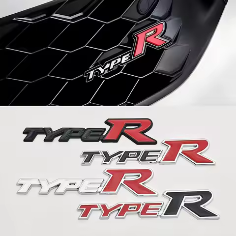3D Metal Car Sticker Type R Logo Front Grill Emblem Trunk Badge Decal For Honda CIVIC FD2 FD FA 5 Mugen TypeR Racing Accessories