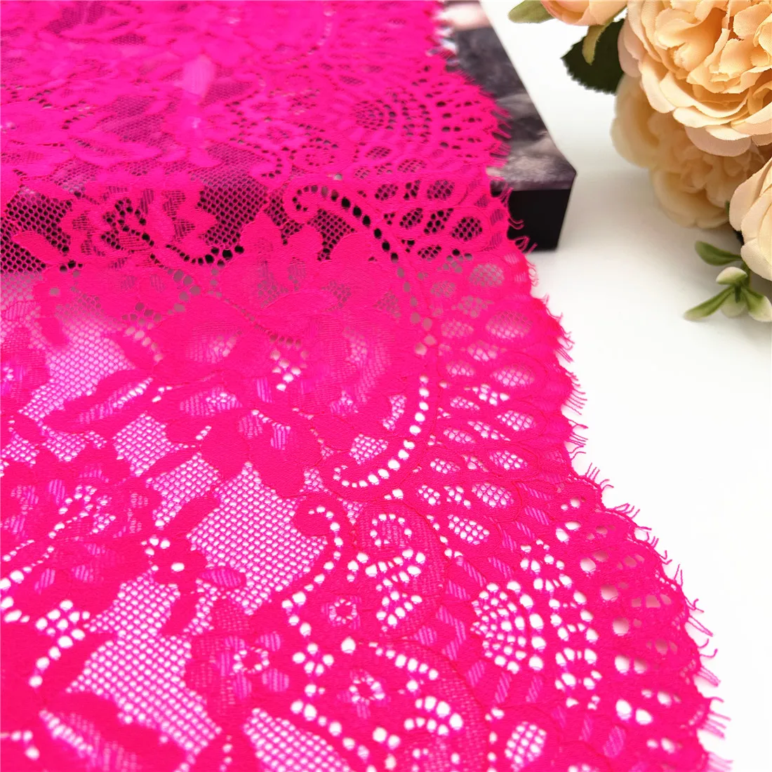 3y/lot Width 23cm Fuchsia Elastic Eyelash Lace Trim For Dress Clothes Skirt Hem Underwear Sewing Craft DIY Apparel Fabric Lace