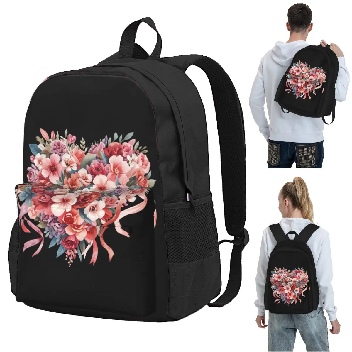 

Flower Heart Watercolor Backpack Student BookBag Children School Bag Laptop Shoulder Bags for Boys Girls