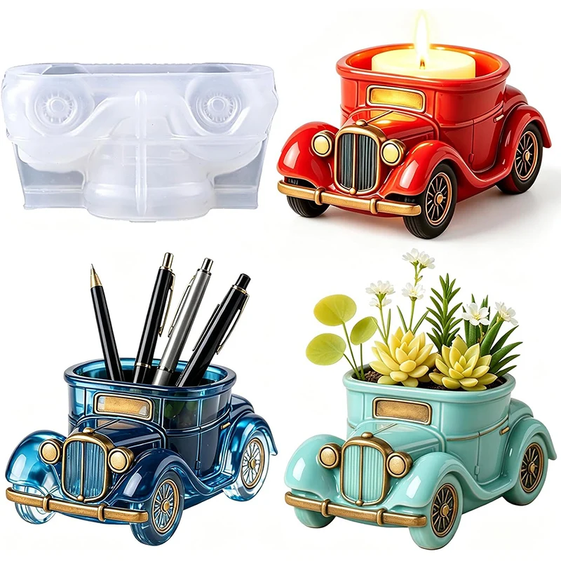 Stampo in silicone 3D vintage a forma di autobus per piante grasse, fai da te, per fioriere, vasi, cemento, gesso, portapenne, portacandele