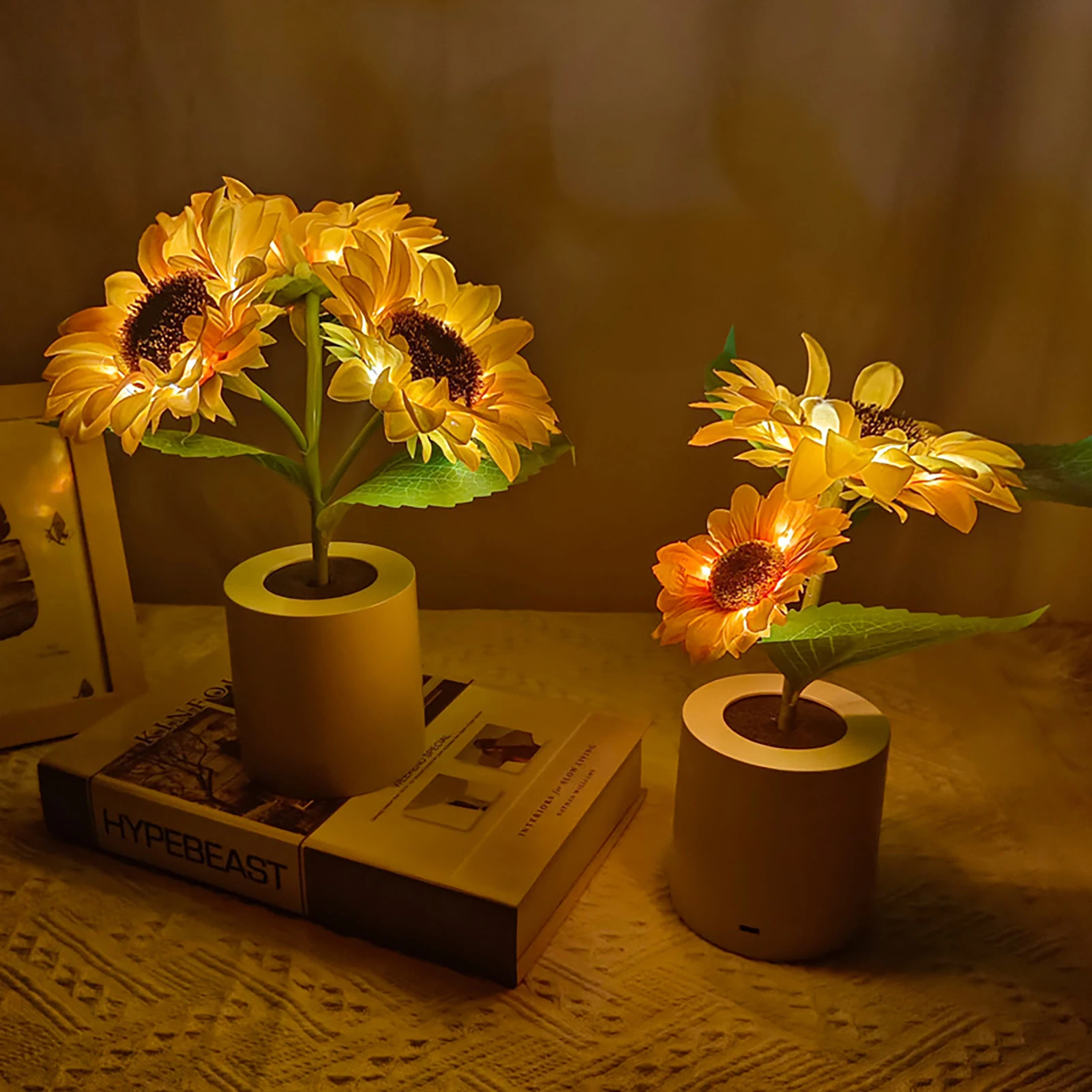 

Rechargeable Sunflower Bedside Lamp Night Light Led Lights Pot Type Usb Port Design Night Light Gift For Mom Sister Girlfriend