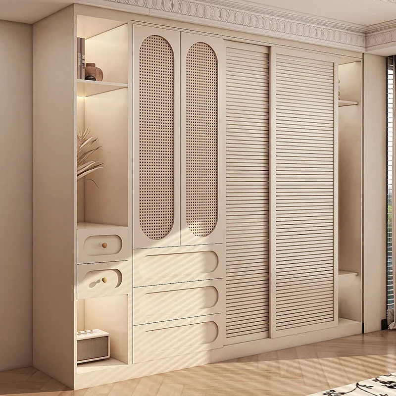 Versatile  Wardrobes Rattan Luxury Bedroom Sliding Door Clothes Closet Organizer Storage Guarda Roupas Furniture