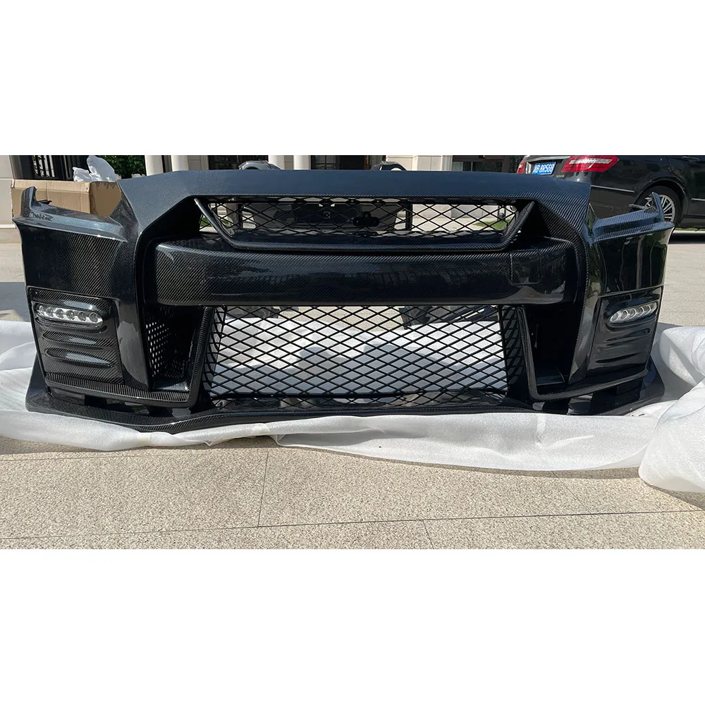 New CUBE Car Wet Carbon Fiber Gloss Finish Carbon Black Body Kits Nissan GTR Modified Front/Rear Bumper Lip Side Skirts Spoiler view 2