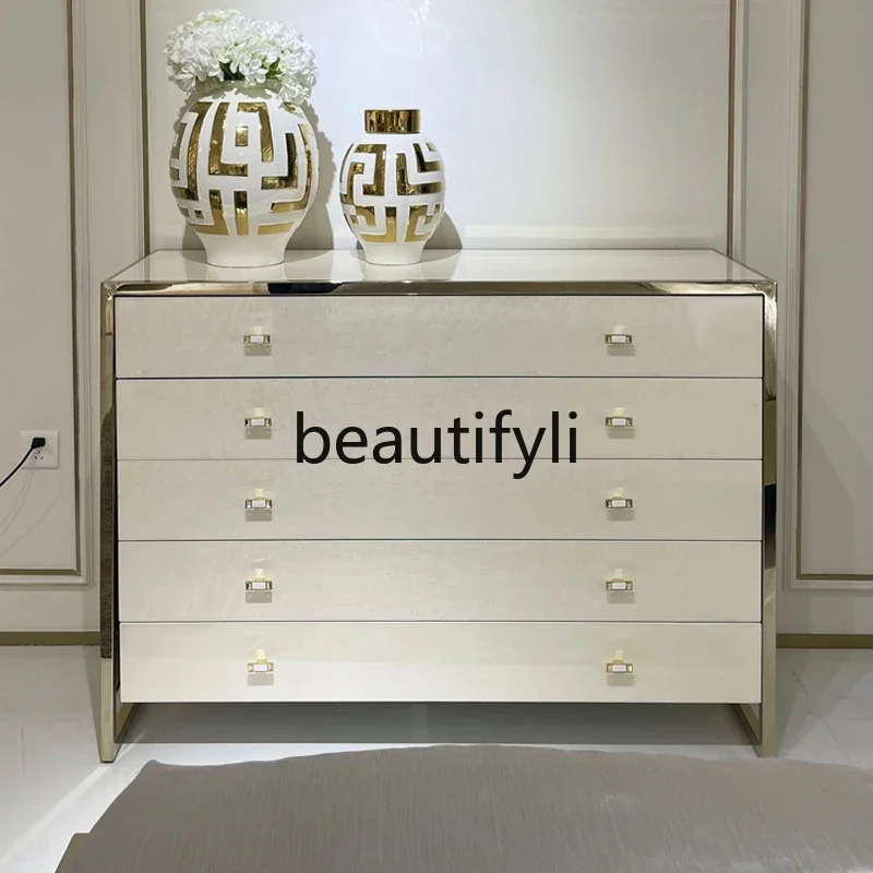 

American light luxury chest of drawers solid wood two-color locker living room entrance dining side cabinet
