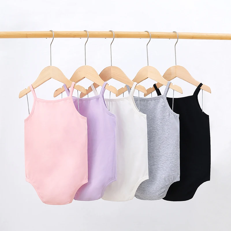 5pcs Unisex Baby Casual Knitted Comfortable Solid Color Romper With Straps And Snaps, Summer