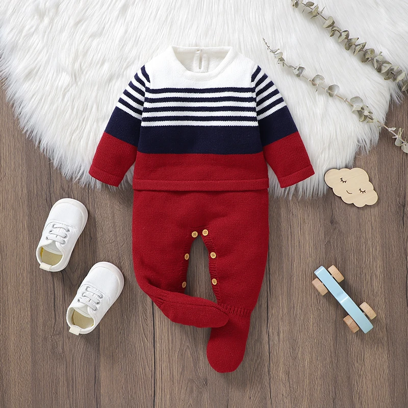 

Autumn Baby Rompers Clothes Winter Casual Round Neck Long Sleeve Knitting Newborn Babies Boys Jumpsuits 0-18m Children's Outfits