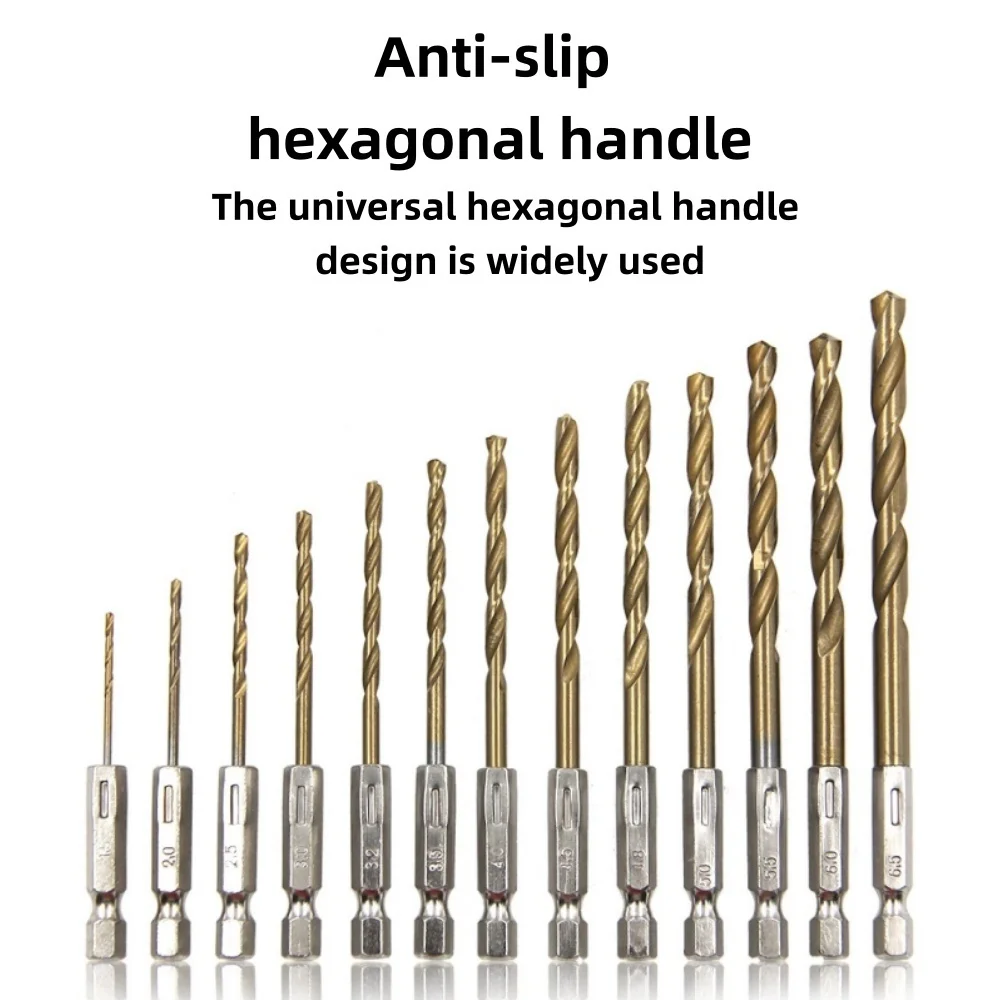 

13pcsHex Shank Handle Drill Bit Set HSS High Speed Steel Titanium Coated Twists Drill Electric Hole Cut Power Screwdriver Tool