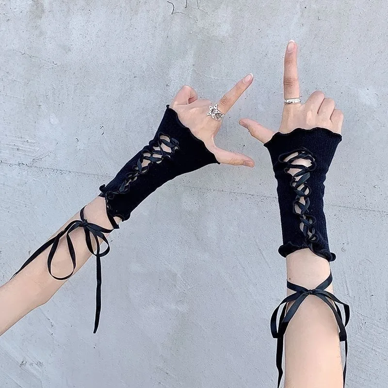Aksesori Lencana Y2k Renda Lengan Lengan Wanita Cosplay Lolita Lengan Manset Renda untuk Gaun Wanita Lengan Pelindung Lengan