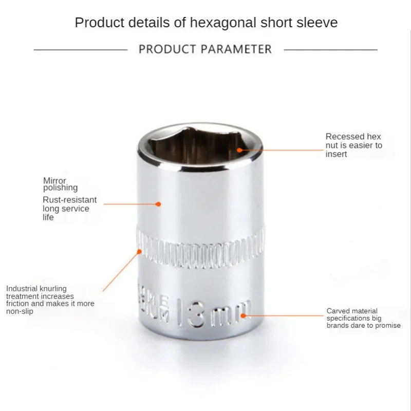 Clé à douille hexagonale à six angles, manchon de 1/4 pouces 4-14mm, douille de tête pour clé à cliquet, outil manuel de réparation automobile