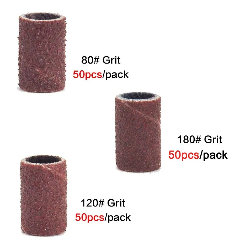 電気マニキュアマシン用サンディングキャップバンド、ネイルドリル、研削ビット、ファイル、ペディキュアツールセット、180グリット、120グリット、80グリット