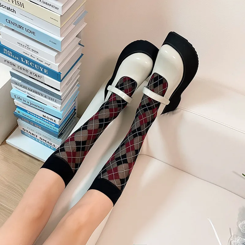 Velvet Thin Women Stockings Japanese Style Plaid School Girls Knee Socks Stockings JK Lolita Kawaii Cute Long Socks Stockings