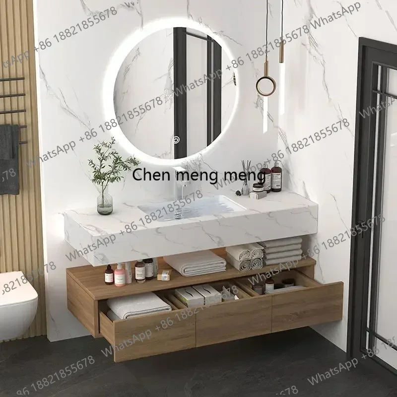 

Bathroom Vanity with Rock Ceramic Countertop Sink, Wall Mounted Bathroom Cabinet Set with Basin, Engineer Wood, Oak, Hand Wash